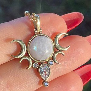 FIVE MOONS MOONSTONE, Hecate's Symbol  Sterling Silver 925K Necklace